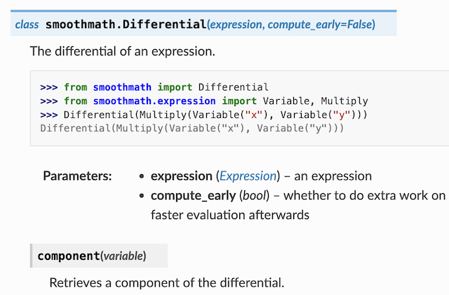 Screenshot of smoothmath documentation